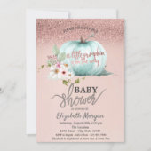 Rose Gold Glitzer Bokeh, Blume Pumpkin Baby Dusche Einladung (Vorderseite)