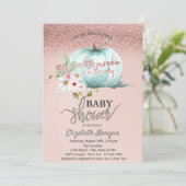Rose Gold Glitzer Bokeh, Blume Pumpkin Baby Dusche Einladung (Stehend Vorderseite)