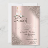 Rose Gold Glitzer Bokeh Brunch & Bubbly Einladung (Vorderseite)