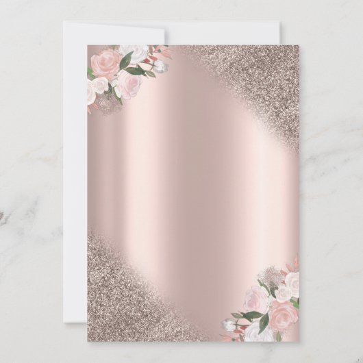 Rose Gold Glitzer Bokeh Brunch & Bubbly Einladung (Rückseite)