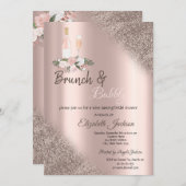 Rose Gold Glitzer Bokeh Brunch & Bubbly Einladung (Vorne/Hinten)