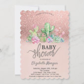 Rose Gold Glitzer Bokeh, Cactus Baby Shower Einladung (Vorderseite)