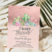 Rose Gold Glitzer Bokeh, Cactus Baby Shower Einladung