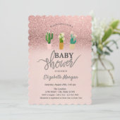 Rose Gold Glitzer Bokeh, Cactus Pflanze Kinderdusc Einladung (Stehend Vorderseite)