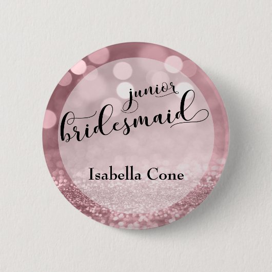 Rose Gold Glitzer Bokeh & Junior Bridesmaid Button (Vorderseite)