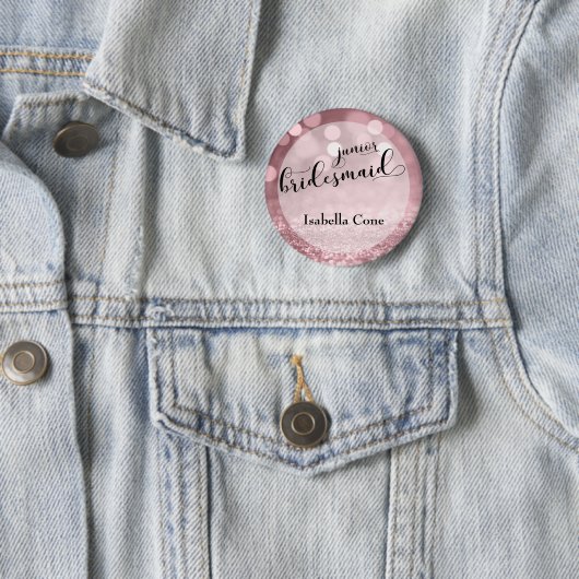 Rose Gold Glitzer Bokeh & Junior Bridesmaid Button (Beispiel)