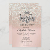 Rose Gold Glitzer Bokeh Ombre, Tiara 21. Geburtsta Einladung (Vorne/Hinten)