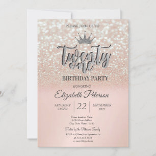 Rose Gold Glitzer Bokeh Ombre, Tiara 21. Geburtsta Einladung