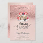 Rose Gold Glitzer Bokeh, Pancakes Baby Dusche Einladung (Vorne/Hinten)
