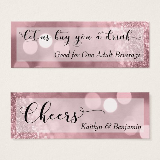 Rose Gold Glitzer Bokeh Script Mini Drink Ticket (Vorne & Hinten)