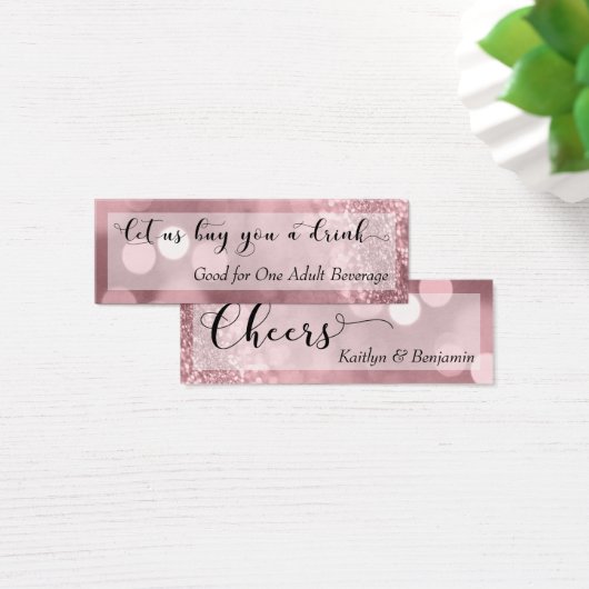 Rose Gold Glitzer Bokeh Script Mini Drink Ticket (Schreibtisch)