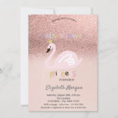Rose Gold Glitzer Bokeh, Swan Baby Shooter Einladung (Vorderseite)