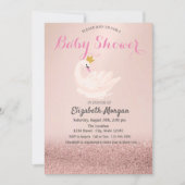 Rose Gold Glitzer Bokeh, Swan Crown Baby Dusche Einladung (Vorderseite)