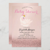 Rose Gold Glitzer Bokeh, Swan Crown Baby Dusche Einladung (Vorne/Hinten)