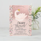 Rose Gold Glitzer Bokeh, Swan Rose Kinderdusche Einladung (Stehend Vorderseite)
