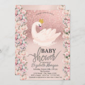 Rose Gold Glitzer Bokeh, Swan Rose Kinderdusche Einladung (Vorne/Hinten)