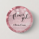 Rose Gold Glitzer Bokeh Typografie Blumenmädchen Button (Vorderseite)