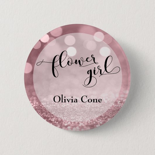 Rose Gold Glitzer Bokeh Typografie Blumenmädchen Button (Vorderseite)