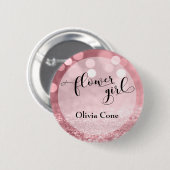 Rose Gold Glitzer Bokeh Typografie Blumenmädchen Button (Vorne & Hinten)