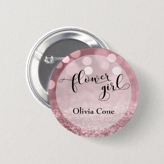 Rose Gold Glitzer Bokeh Typografie Blumenmädchen Button (Vorne & Hinten)