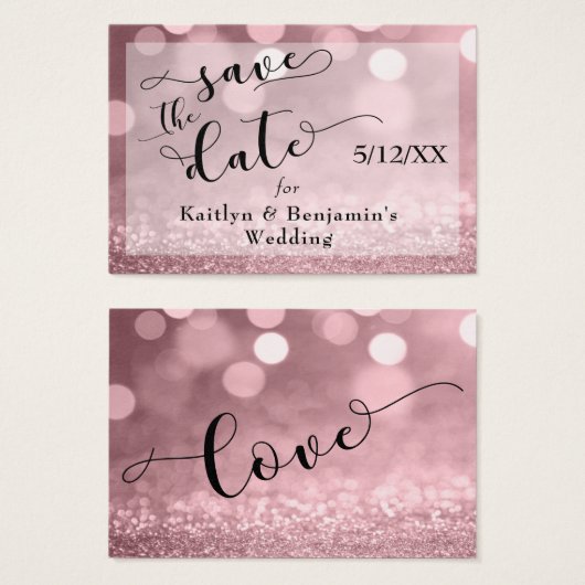 Rose Gold Glitzer Bokeh & Typografie Save the Date (Vorne & Hinten)