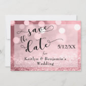 Rose Gold Glitzer Bokeh & Typografie Save the Date (Vorderseite)
