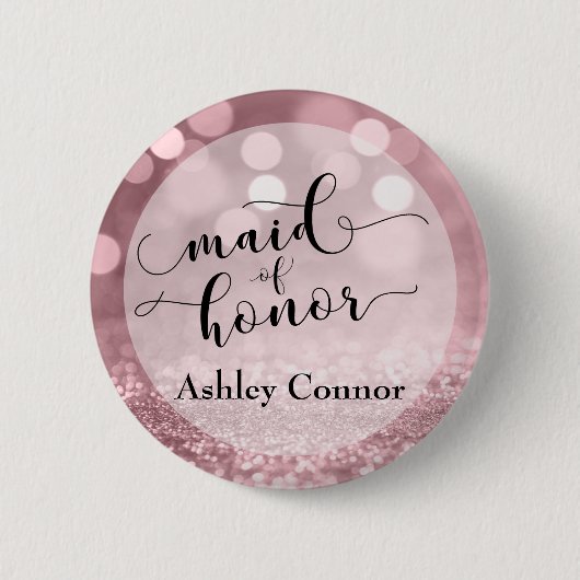Rose Gold Glitzer Bokeh & Typografie Trauzeugin Button (Vorderseite)
