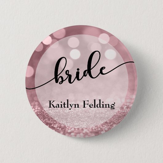 Rose Gold Glitzer Bokeh & Typografy Bridge 1 Button (Vorderseite)