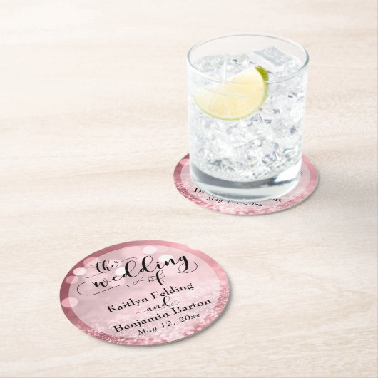 Rose Gold Glitzer Bokeh & Typografy Souvenir Runder Pappuntersetzer (Vor Ort)