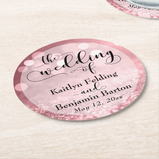 Rose Gold Glitzer Bokeh & Typografy Souvenir Runder Pappuntersetzer (Angewinkelt)