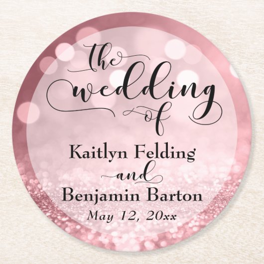 Rose Gold Glitzer Bokeh & Typografy Souvenir Runder Pappuntersetzer (Vorderseite)