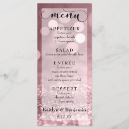 Rose Gold Glitzer Bokeh & Typografy Wedding Menu Menükarte