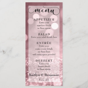 Rose Gold Glitzer Bokeh & Typografy Wedding Menu Menükarte