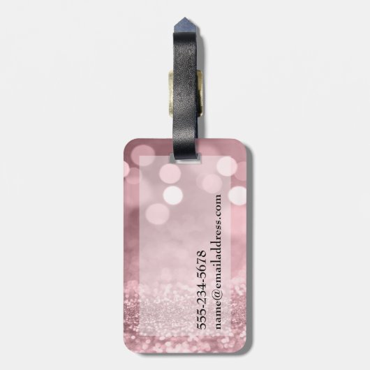 Rose Gold Glitzer Bokeh und Typografie Gepäckanhänger (Rückseite vertikal)