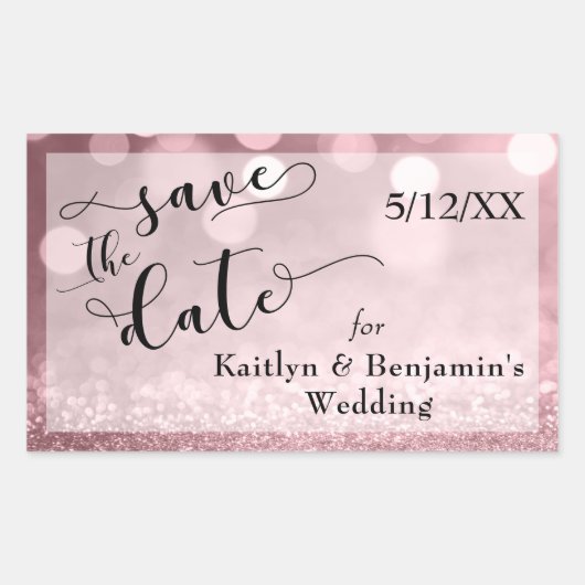 Rose Gold Glitzer Bokeh und Typografie Rechteckiger Aufkleber (Vorderseite)