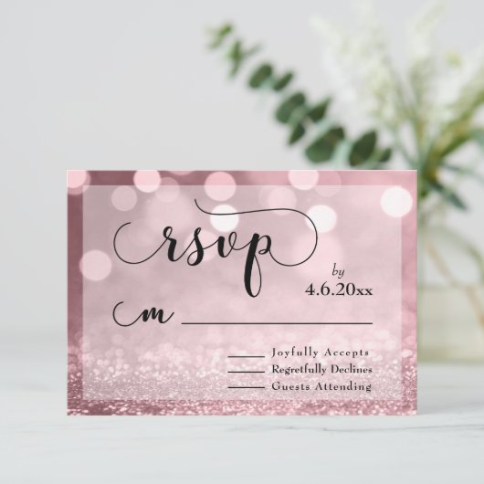 Rose Gold Glitzer Bokeh und Typografie UAWG RSVP Karte (Stehend Vorderseite)