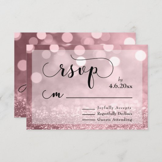 Rose Gold Glitzer Bokeh und Typografie UAWG RSVP Karte (Vorne/Hinten)