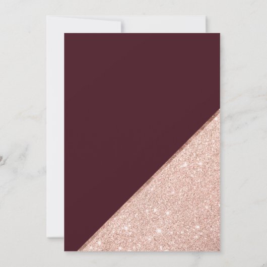 Rose Gold Glitzer Bordeaux Feier Hochzeit Einladung (Rückseite)