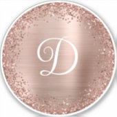 Rose Gold Glitzer Border and Foil Circle Monogramm Aufkleber (Vorderseite)