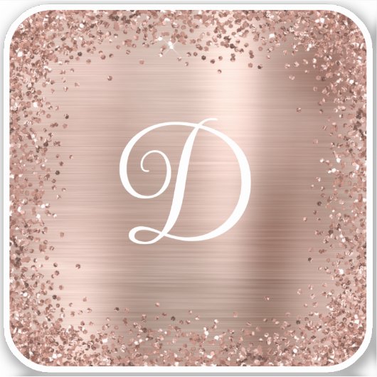 Rose Gold Glitzer Border and Foil Monogram Aufkleber (Vorderseite)
