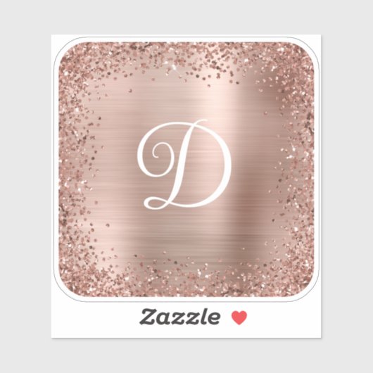 Rose Gold Glitzer Border and Foil Monogram Aufkleber (Blatt)
