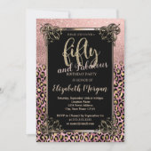 Rose Gold Glitzer Border Leopard 50. Geburtstag Einladung (Vorderseite)