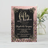 Rose Gold Glitzer Border Leopard 50. Geburtstag Einladung (Stehend Vorderseite)