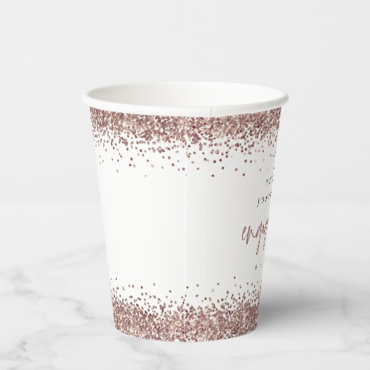 Rose Gold Glitzer Border Names Engagement Partei Pappbecher (Rechts)