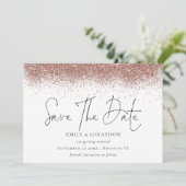 Rose Gold Glitzer Border Wedding Save The Date (Stehend Vorderseite)