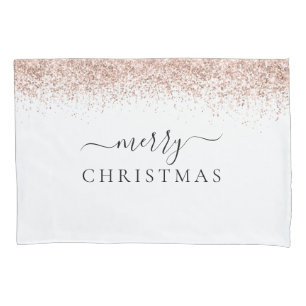 Rose Gold Glitzer Border White Frohe Weihnachten Kissenbezug