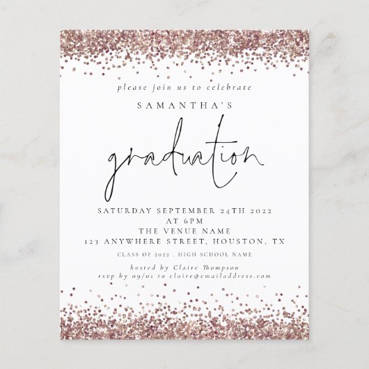 Rose Gold Glitzer Borders 2024 Grad Einladung (Vorderseite)