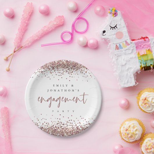 Rose Gold Glitzer Borders Names Engagement Party Pappteller (Party)