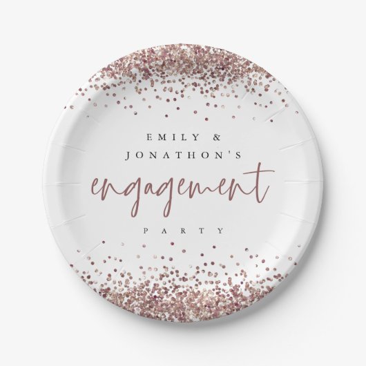 Rose Gold Glitzer Borders Names Engagement Party Pappteller (Vorderseite)
