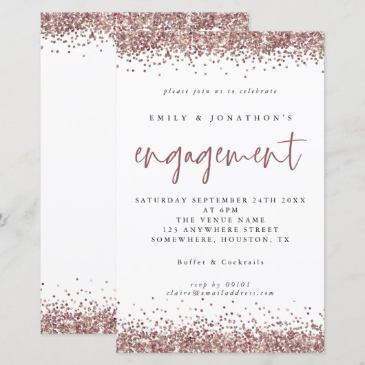 Rose Gold Glitzer Borders Verlobung Einladung (Vorne/Hinten)